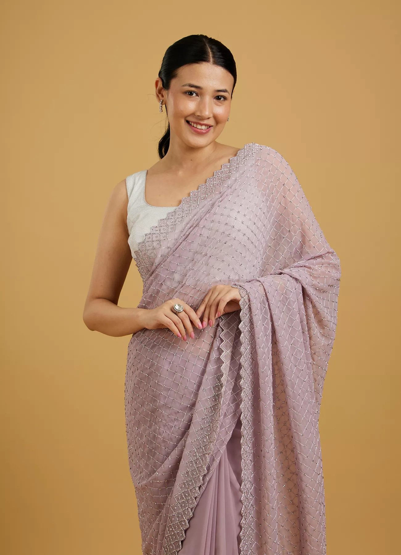 Dazzling Purple Georgette Saree - Image 5